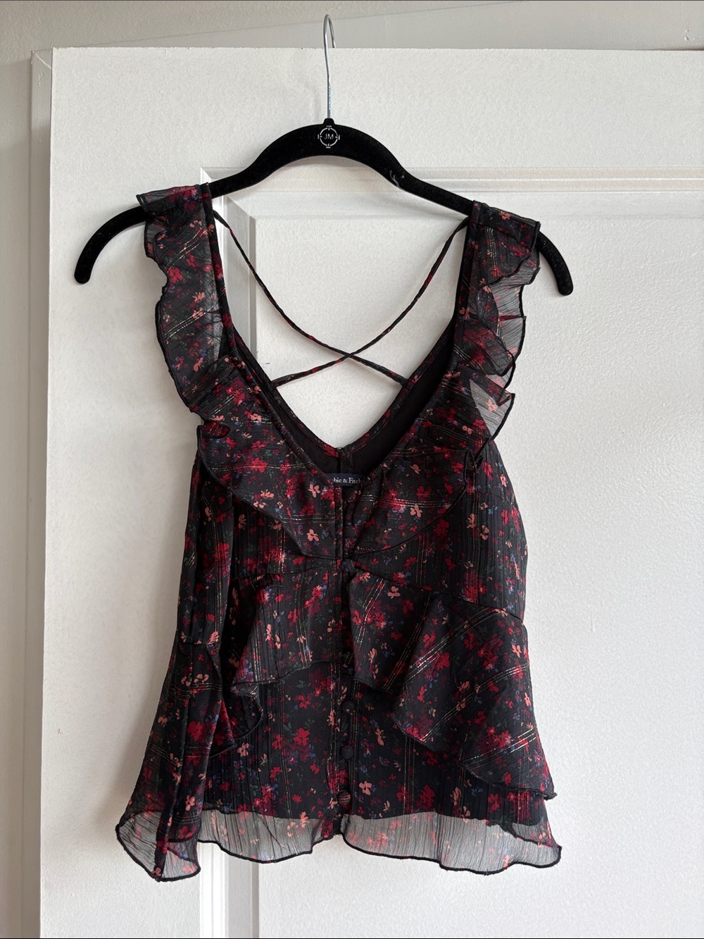 Abercrombie & Fitch Women's Black Floral Ruffle Crisscross Camisole
